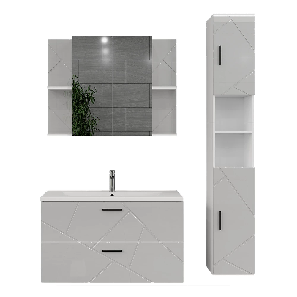 Ensemble de meubles de salle de bains en blanc/blanc brillant sur fond blanc