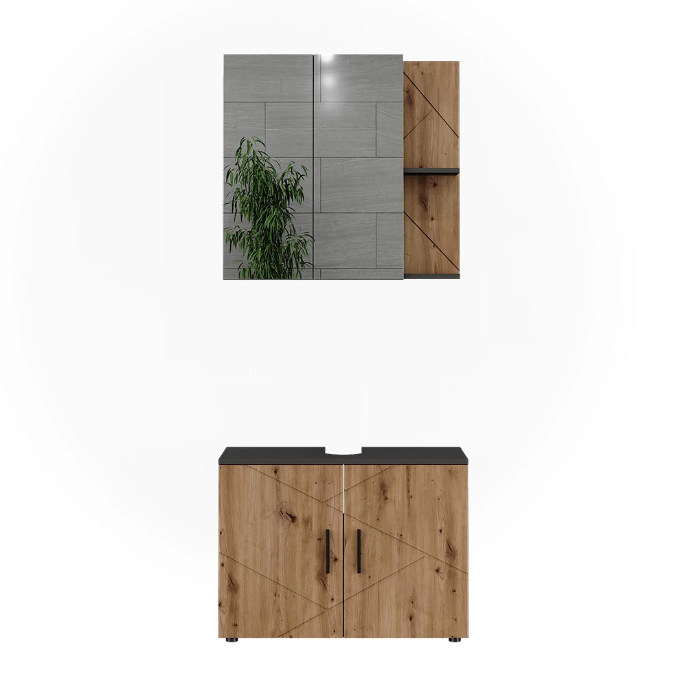 Badmöbel-Set in Anthrazit/Artisan auf weißem Hintergrund