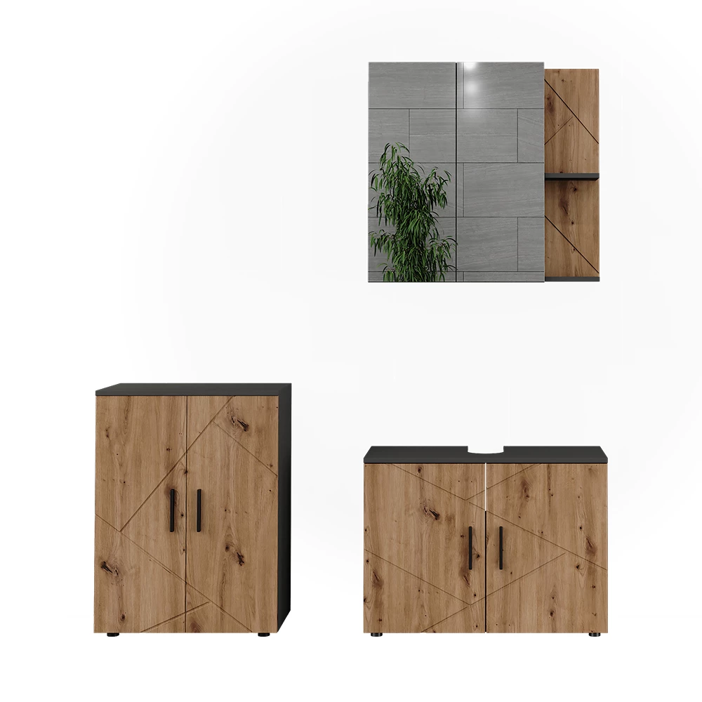 Badmöbel-Set in Anthrazit/Artisan auf weißem Hintergrund