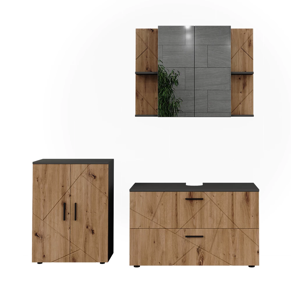 Ensemble de meubles de salle de bains en Anthracite/Artisan sur fond blanc