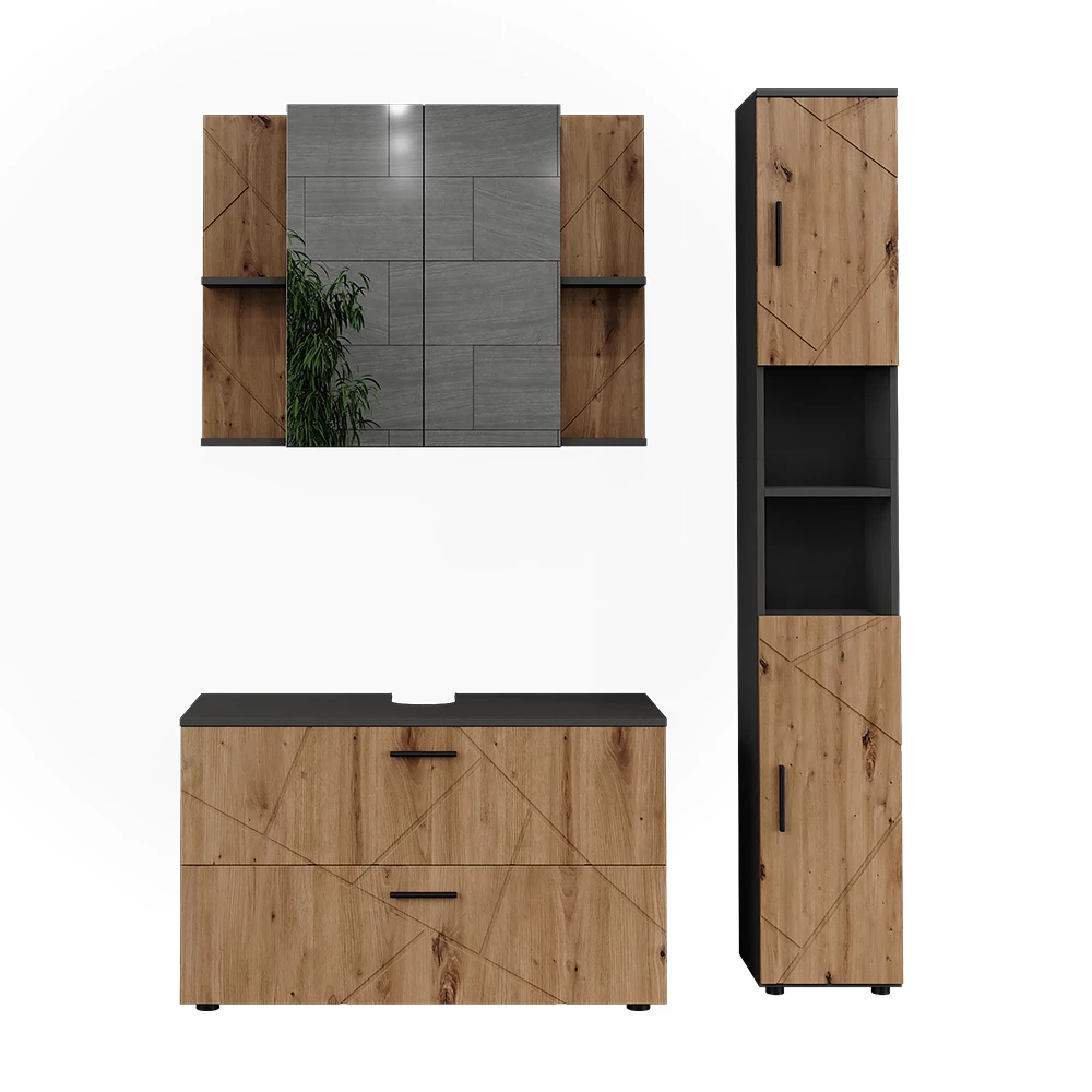 Set di mobili da bagno in Antracite/Artisan su sfondo bianco