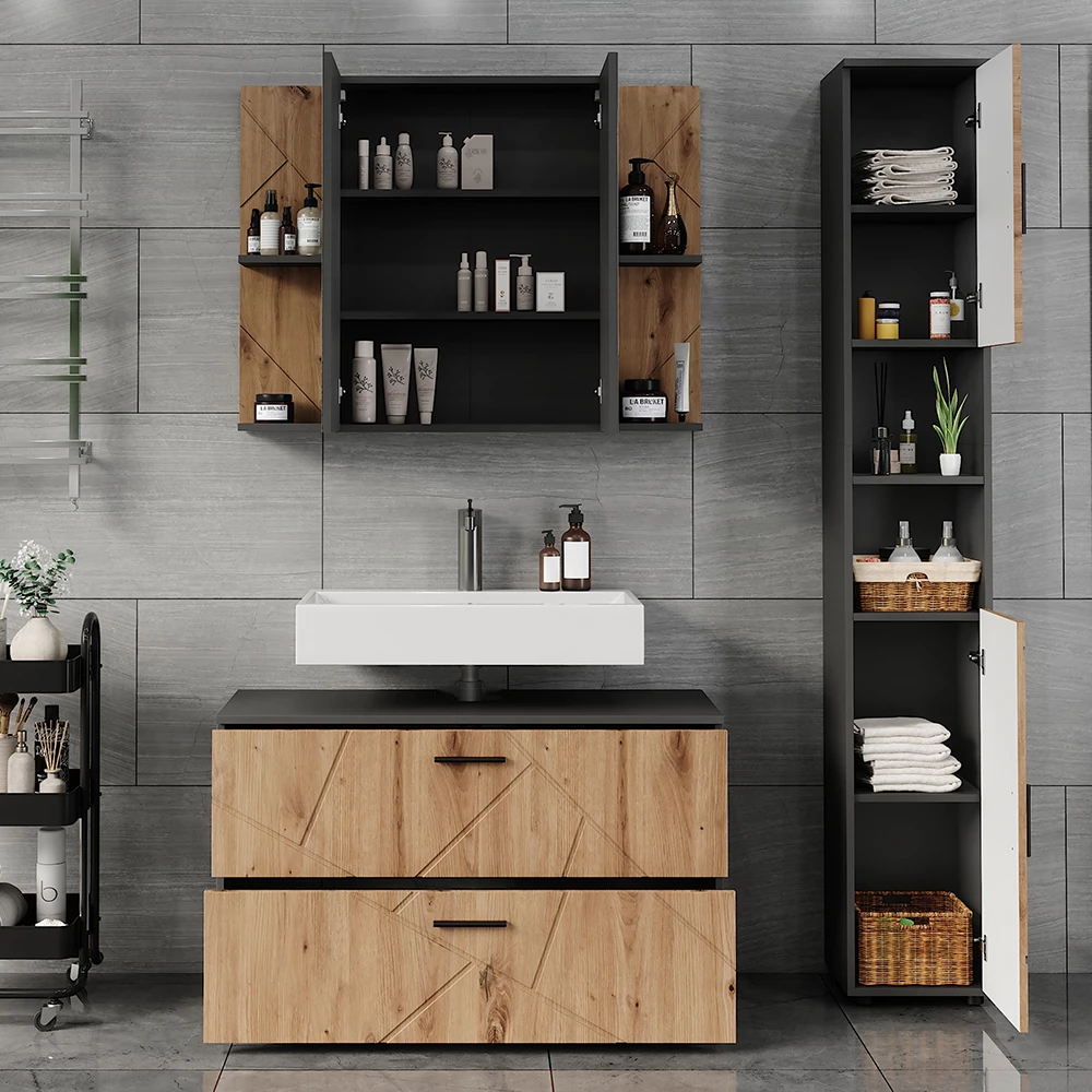 Primo piano di Set di mobili da bagno in Antracite/Artisan, mostrando texture/dettagli