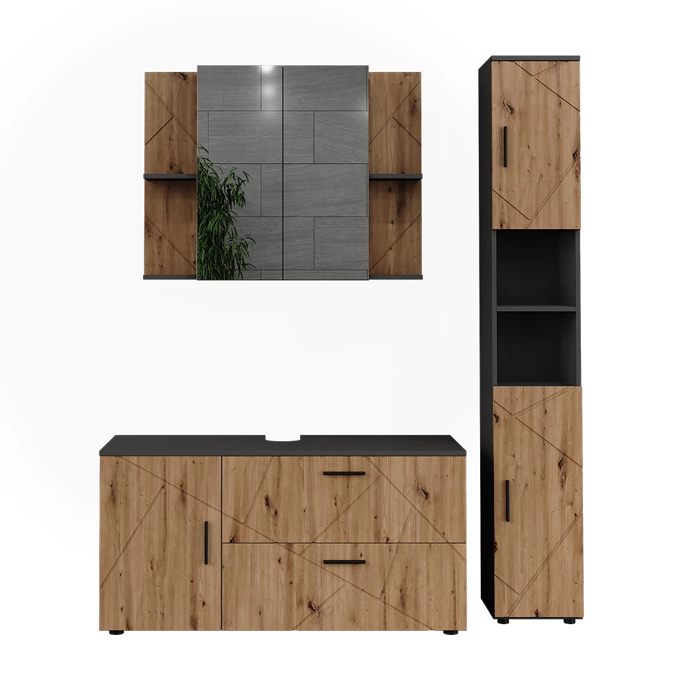 Ensemble de meubles de salle de bains en Anthracite/Artisan sur fond blanc