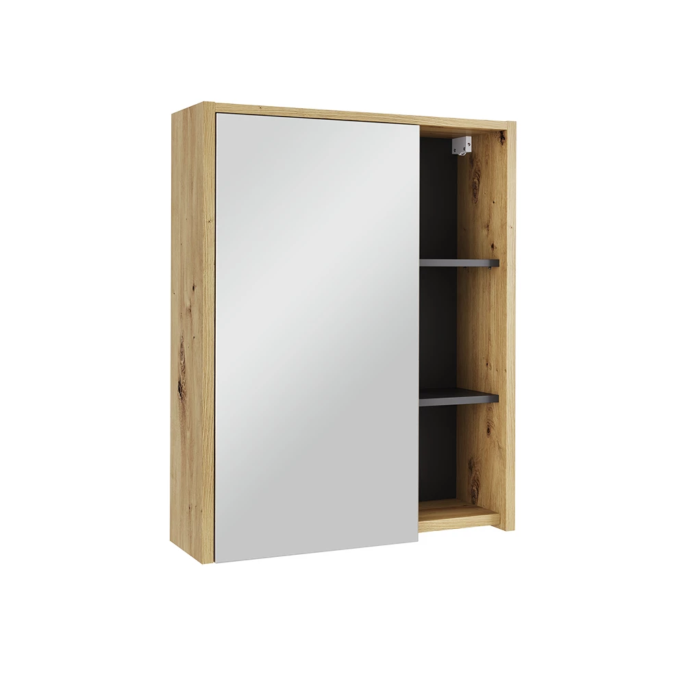 Vicco Badspiegelschrank "Viola", Artisan/Grau, 60 x 75 cm mit offenen Regalen
