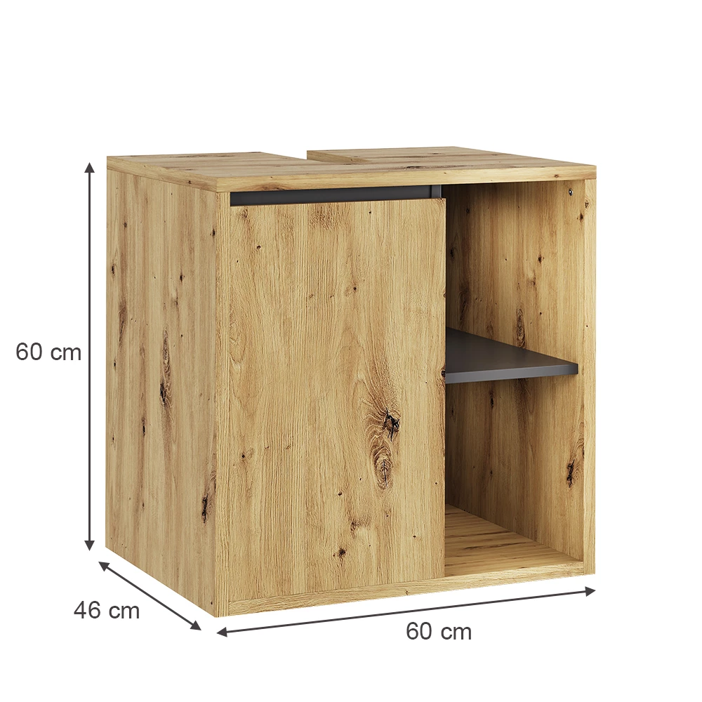 Vicco Waschbeckenunterschrank "Viola", Artisan/Grau, 60 x 60 cm mit offenen Regalen