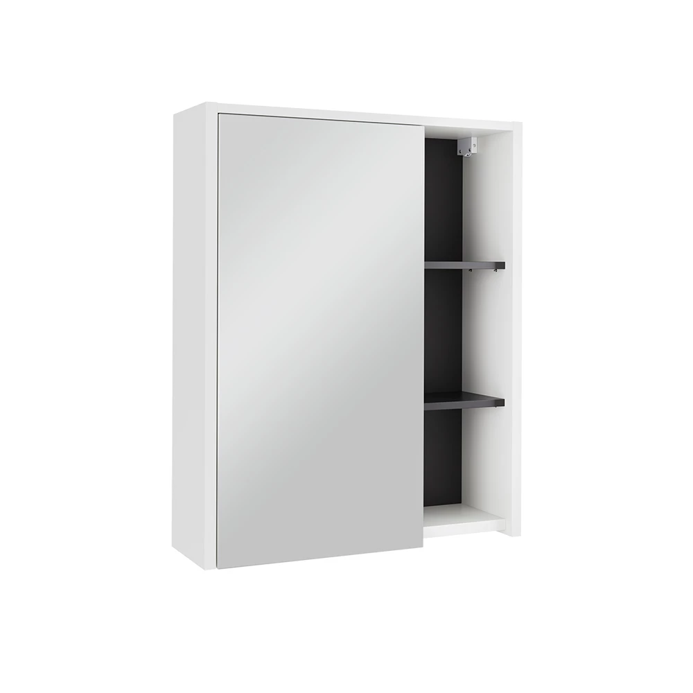 Badspiegelschrank in Weiß/Grau auf weißem Hintergrund
