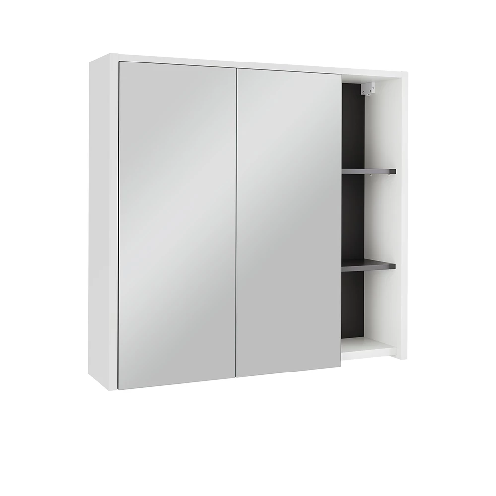 Badspiegelschrank in Weiß/Grau auf weißem Hintergrund