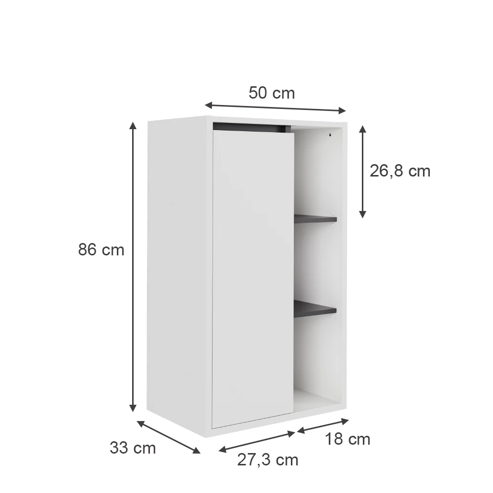Vicco Midischrank "Viola", Weiß/Grau, 50 x 86 cm mit offenen Regalen
