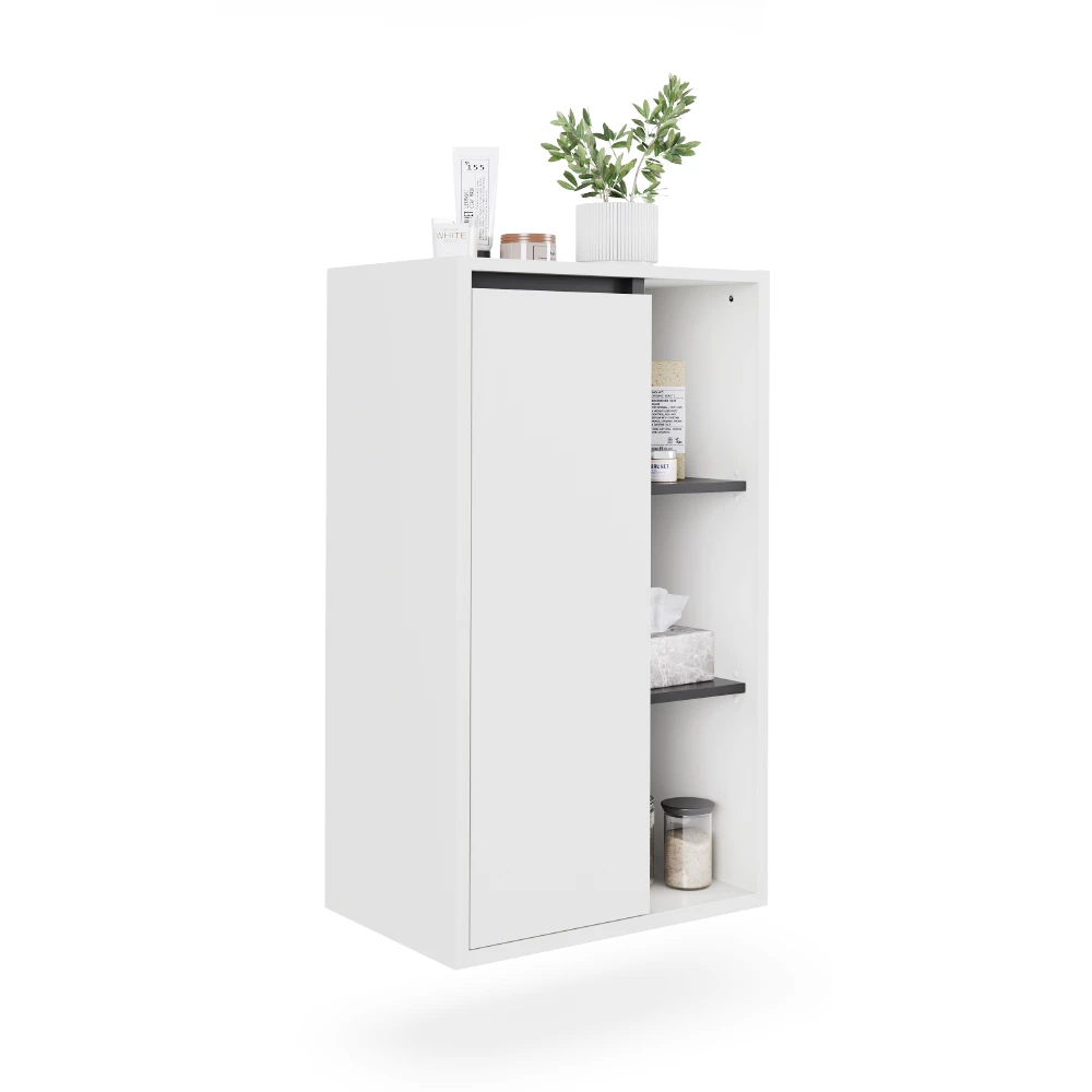Armoire Midischrank en blanc/gris sur fond blanc avec des éléments décoratifs