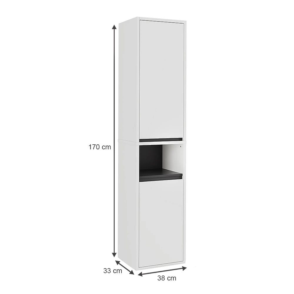 Vicco Hochschrank "Viola", Weiß/Grau, 38 x 170 cm mit 2 Türen