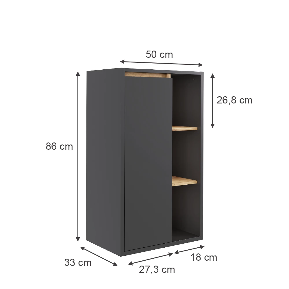 Vicco Midischrank "Viola", Grau/Artisan, 50 x 86 cm mit offenen Regalen