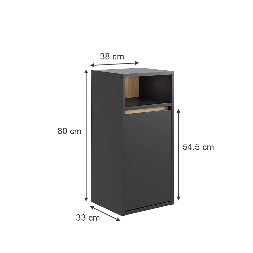 Vicco Badschrank "Viola", Grau/Artisan, 38 x 80 cm mit Wäschkorb