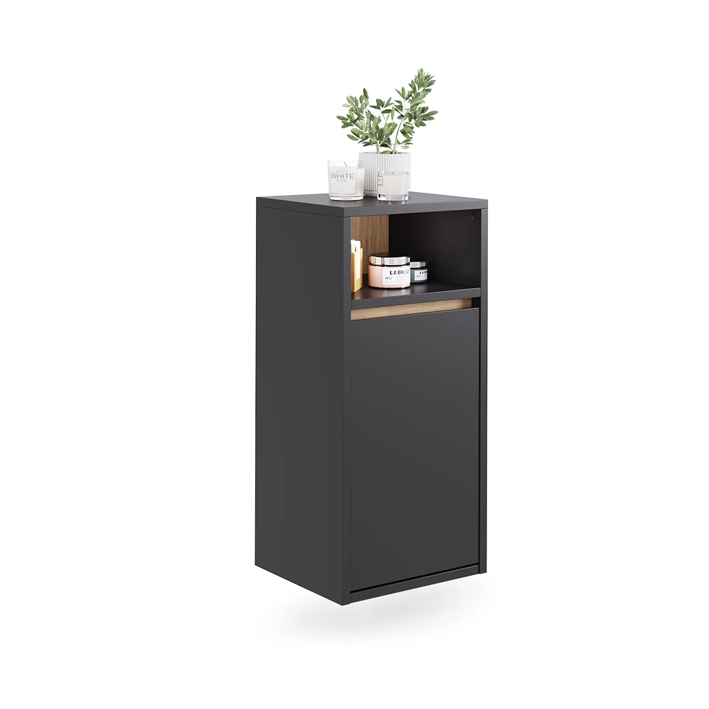 Badkamerkast in Grijs/Kunstnijverheid op een witte achtergrond met decoratieve elementen