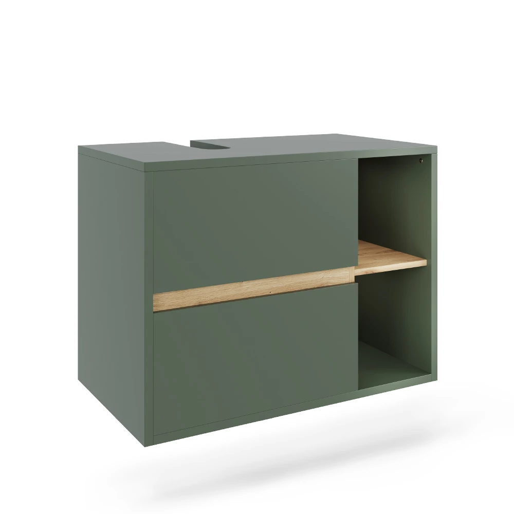 Waschbeckenunterschrank in Grün/Artisan auf weißem Hintergrund