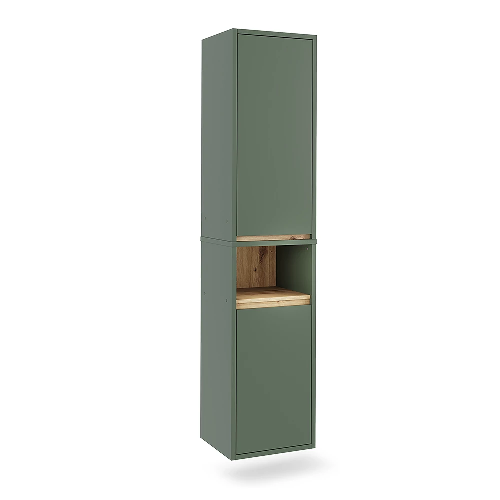 Hoge kast in Groen/Kunstzinnig op een witte achtergrond