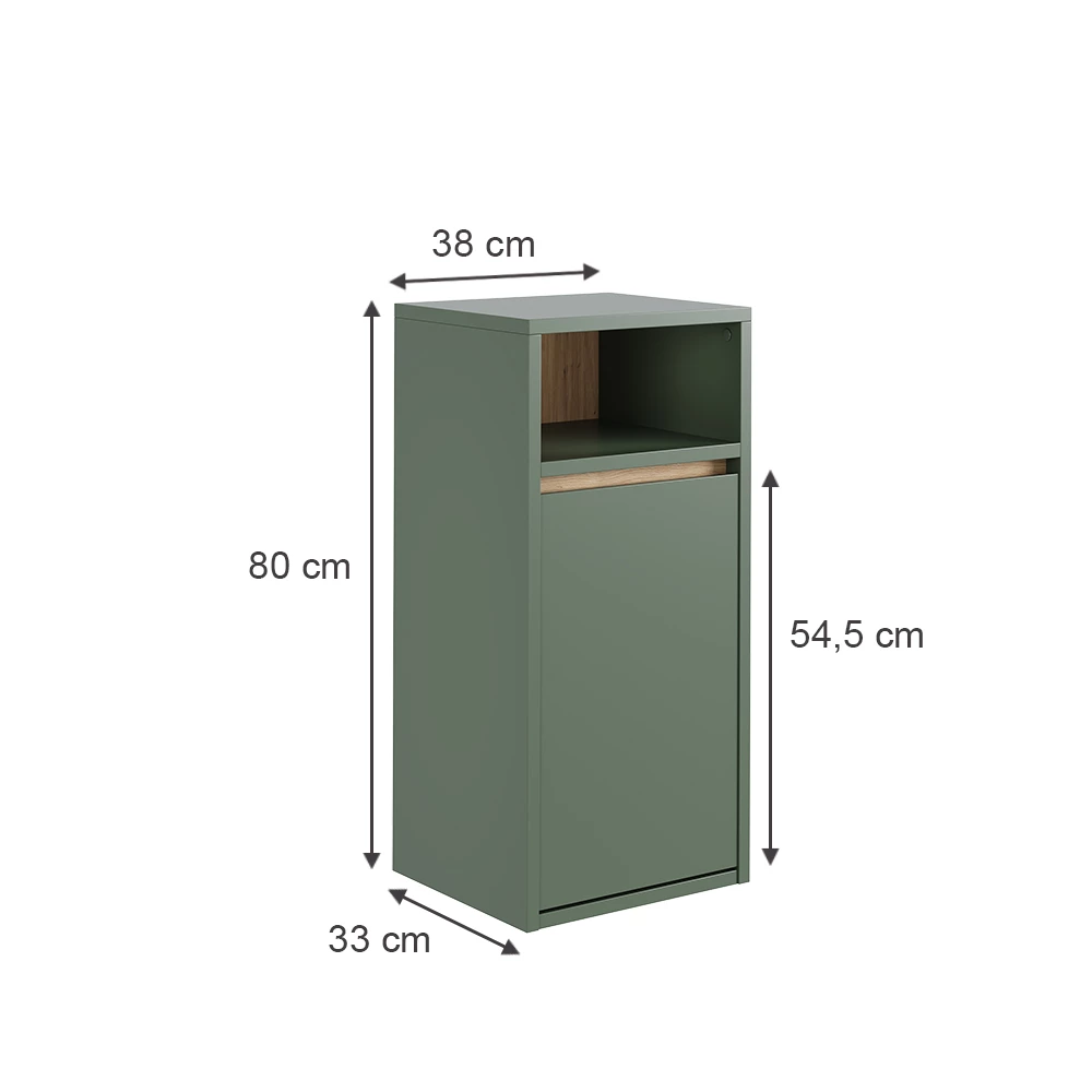 Vicco Badschrank "Viola", Grün/Artisan, 38 x 80 cm mit Wäschkorb