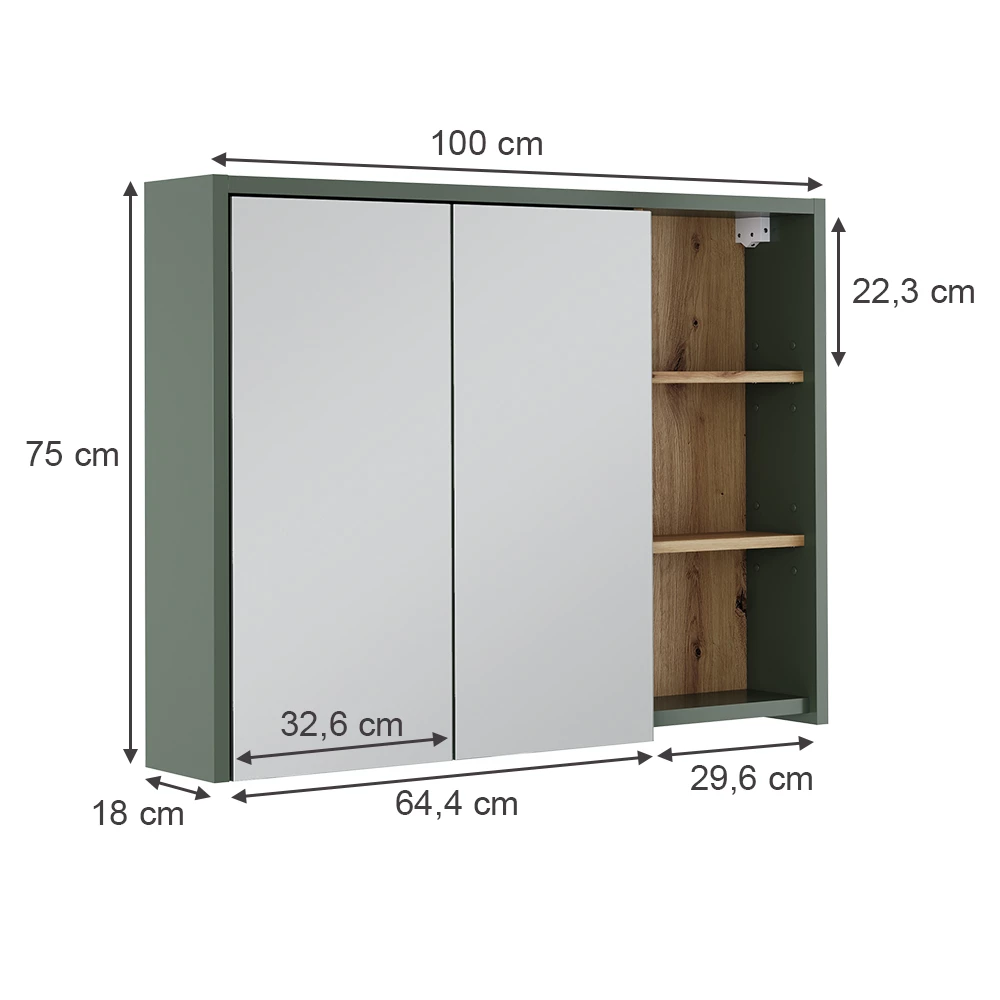 Badspiegelschrank u boji Grün/Artisan na bijeloj pozadini