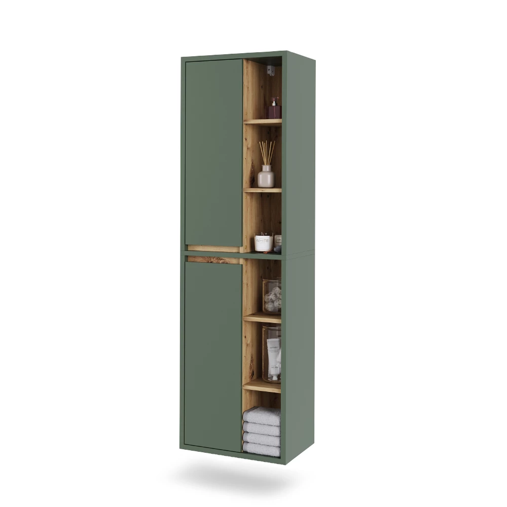Mobile alto in Verde/antracite su sfondo bianco con elementi decorativi