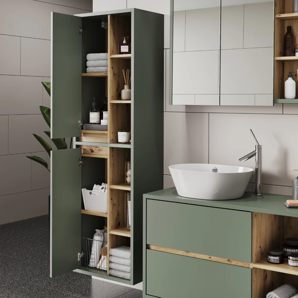 Primo piano di Mobile alto in Verde/antracite, mostrando design e dettagli della superficie