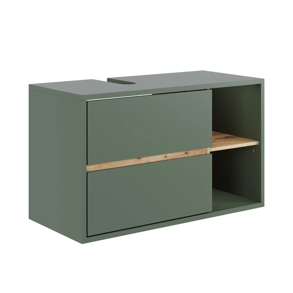 Waschbeckenunterschrank in Grün/Artisan auf weißem Hintergrund
