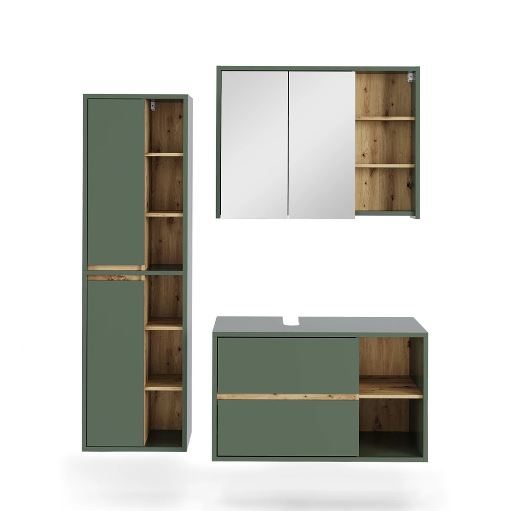 Badmöbel-Set in Grün/Artisan auf weißem Hintergrund