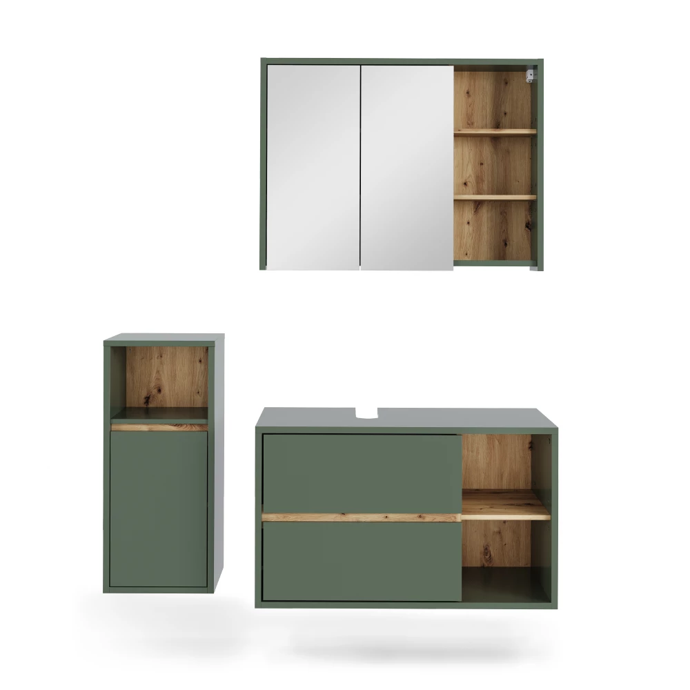 Badmöbel-Set in Grün/Artisan auf weißem Hintergrund