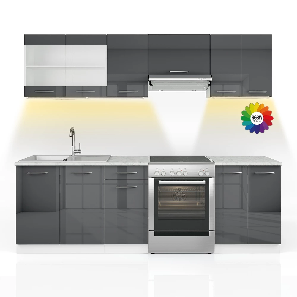 Ligne de cuisine en Anthracite brillant/blanc sur fond blanc