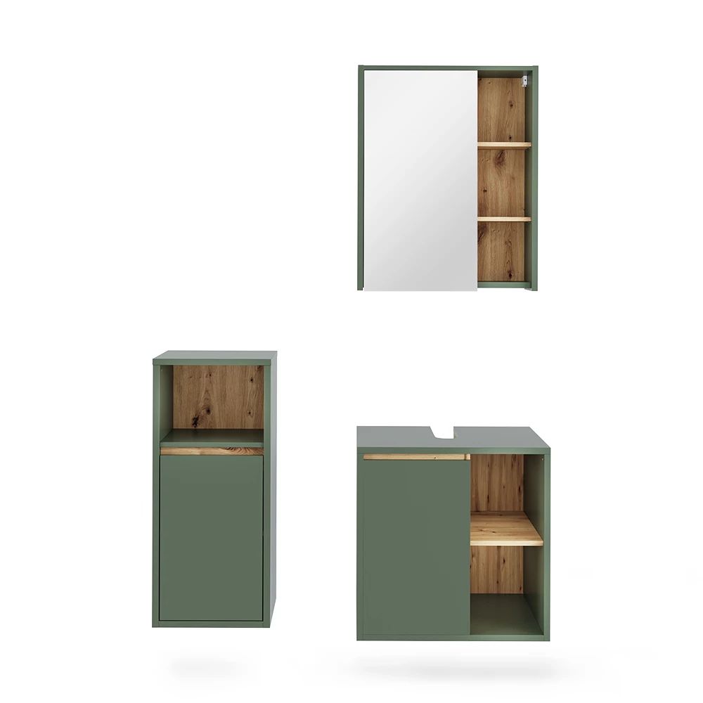 Vicco Badmöbel-Set "Viola", Grün/Artisan, 3 Teile