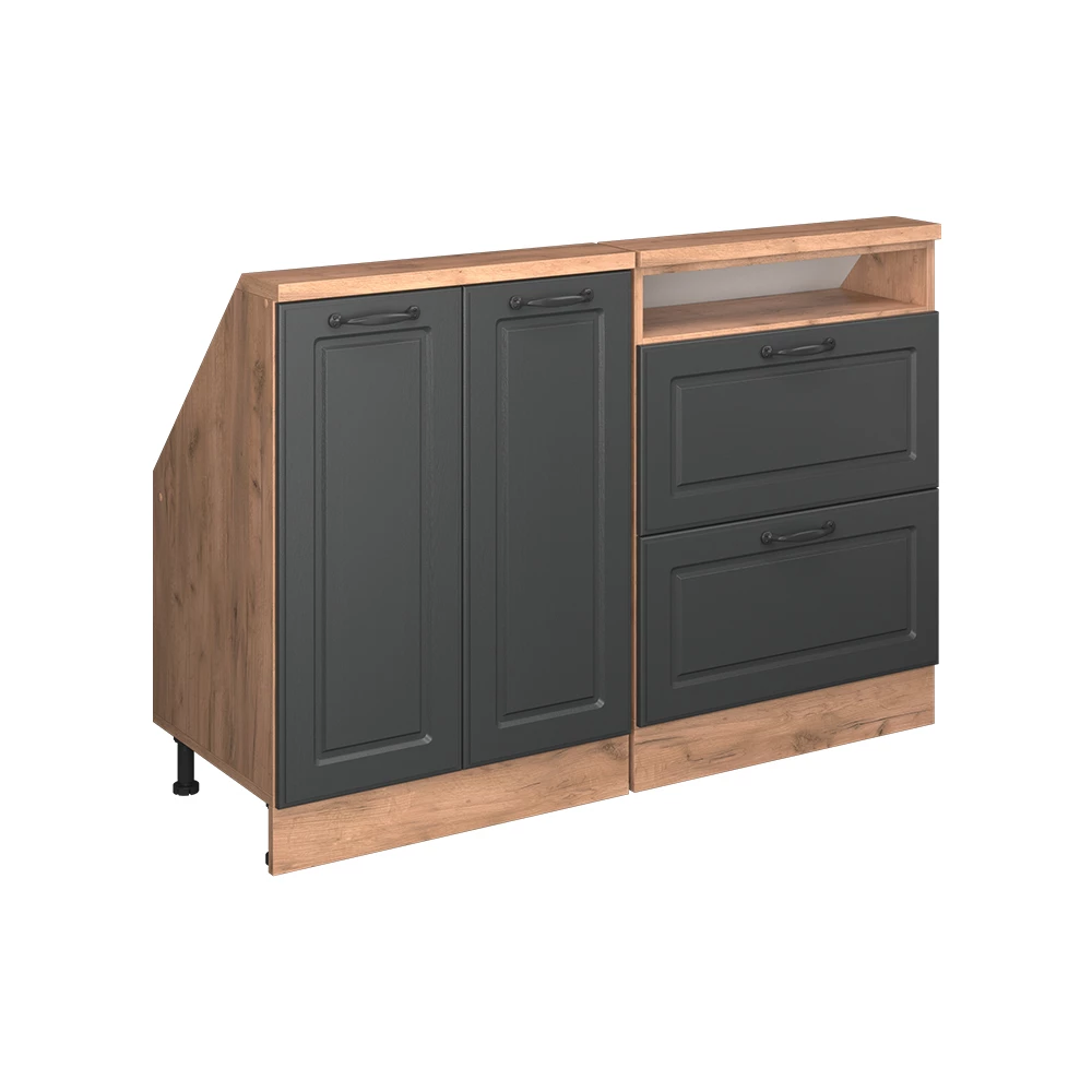 Sloping roof cupboard in Anthracite country/gold power oak on white background