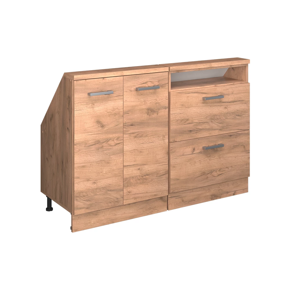 Dachschrägenschrank in Goldkraft Eiche auf weißem Hintergrund