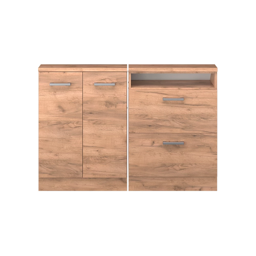 Dachschrägenschrank in Goldkraft Eiche auf weißem Hintergrund