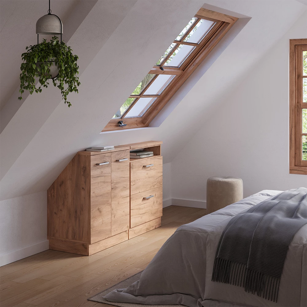 Vinokattokaappi in Goldkraft tammi on white background