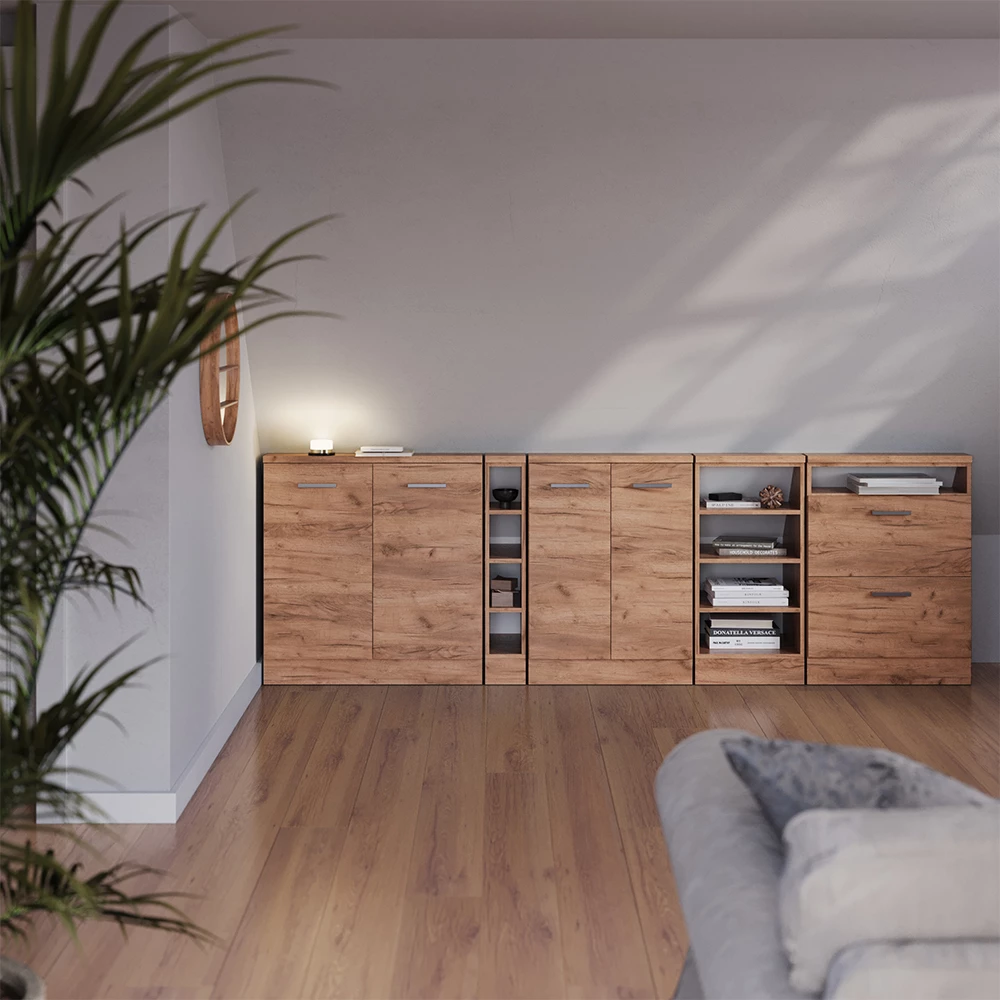 Dachschrägenschrank in Carvalho dourado on white background