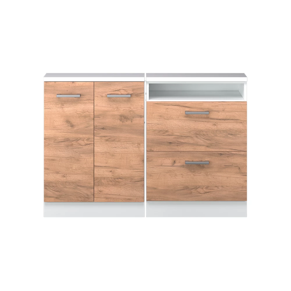 Dachschrägenschrank in Goldkraft Eiche/Weiß auf weißem Hintergrund