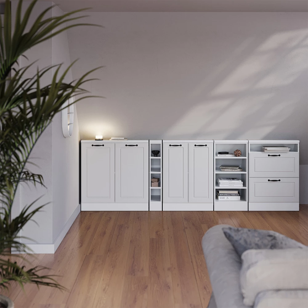 Kastenset voor schuine wand in Wit landhuis/wit on white background with decorative elements
