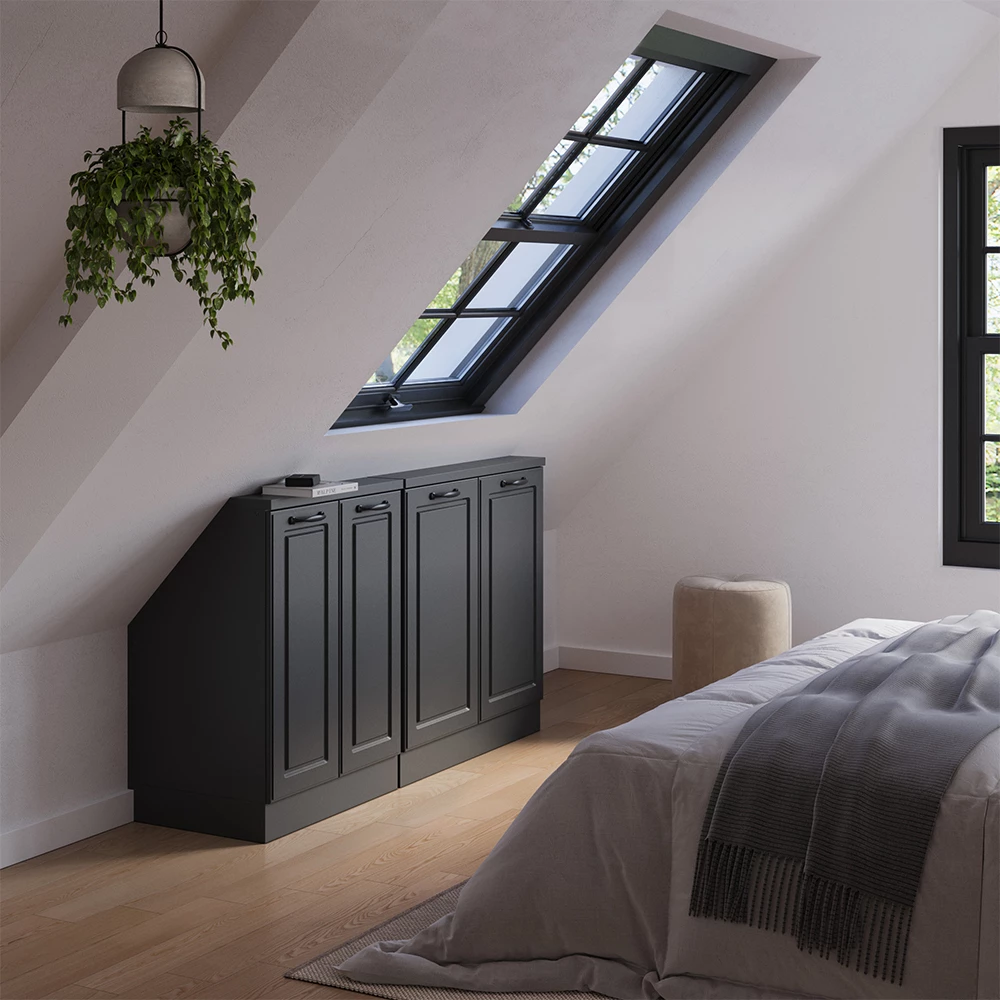 Schuin dak kast in Antraciet landhuis/antraciet op een witte achtergrond