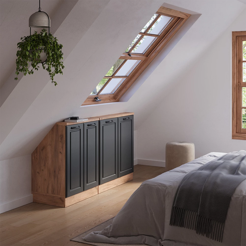 Dachschrägenschrank in Casa de campo antracite/carvalho Goldkraft on white background