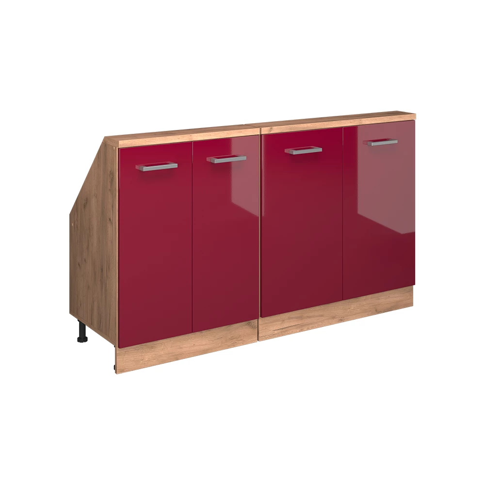 Dachschrägenschrank in Bordeaux Hochglanz/Goldkraft Eiche auf weißem Hintergrund