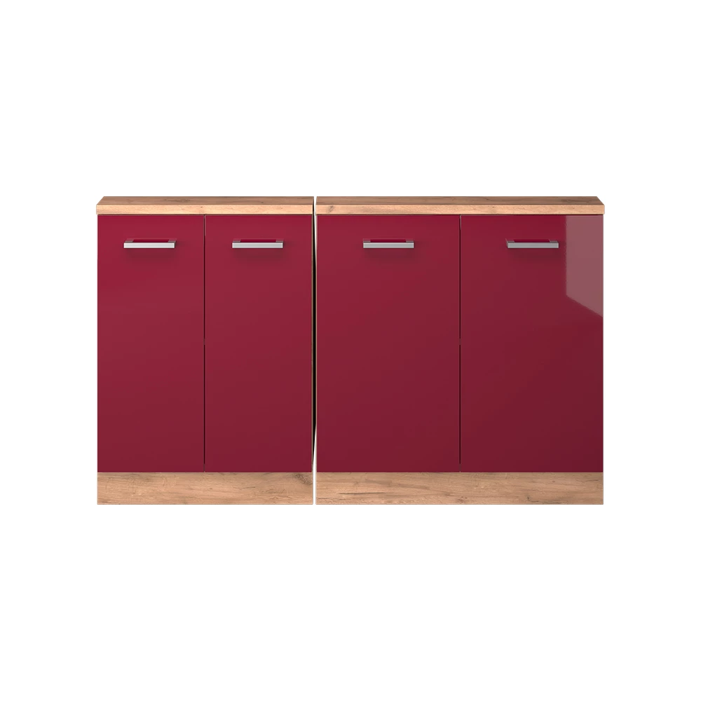 Dachschrägenschrank in Bordeaux Hochglanz/Goldkraft Eiche auf weißem Hintergrund
