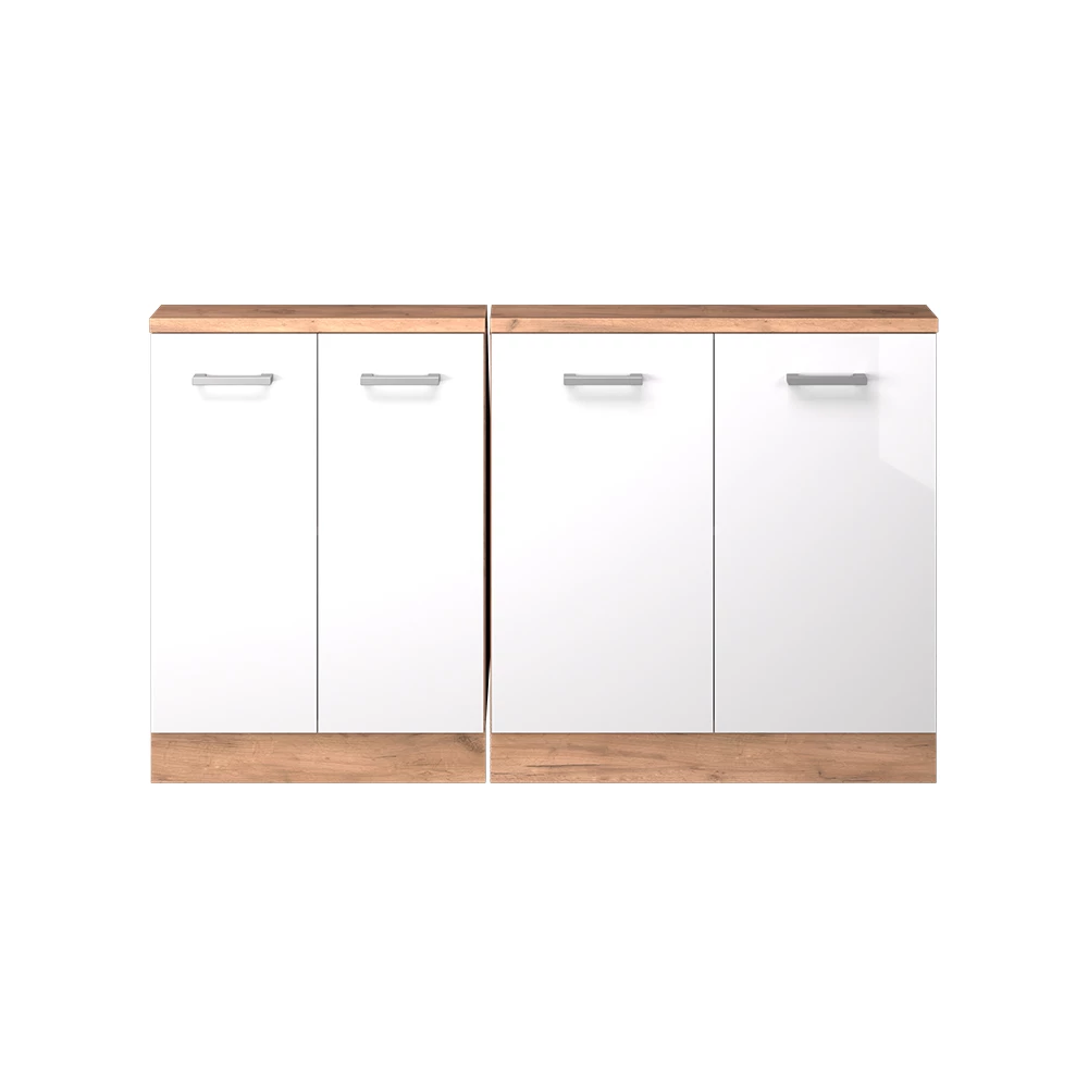 Dachschrägenschrank in Weiß Hochglanz/Goldkraft Eiche auf weißem Hintergrund