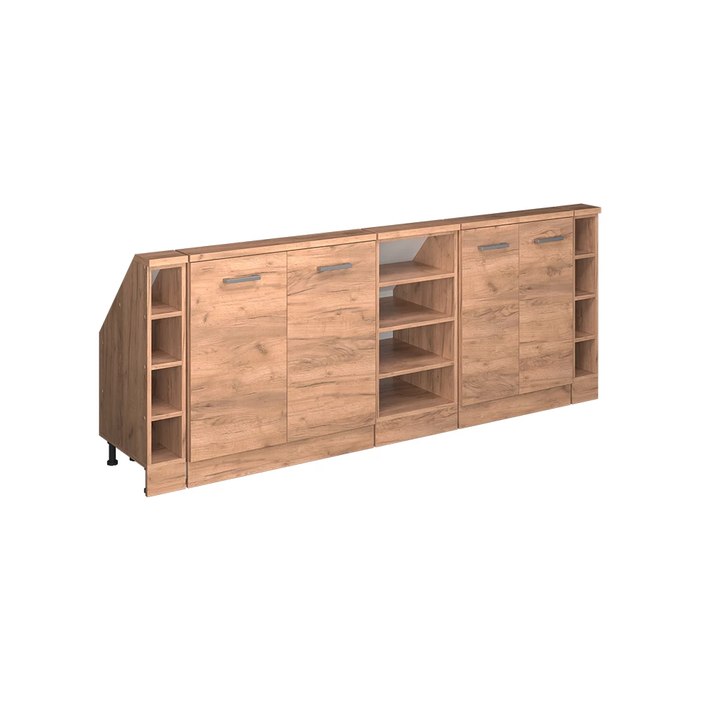 Dachschrägenschrank-Set in Goldkraft Eiche auf weißem Hintergrund