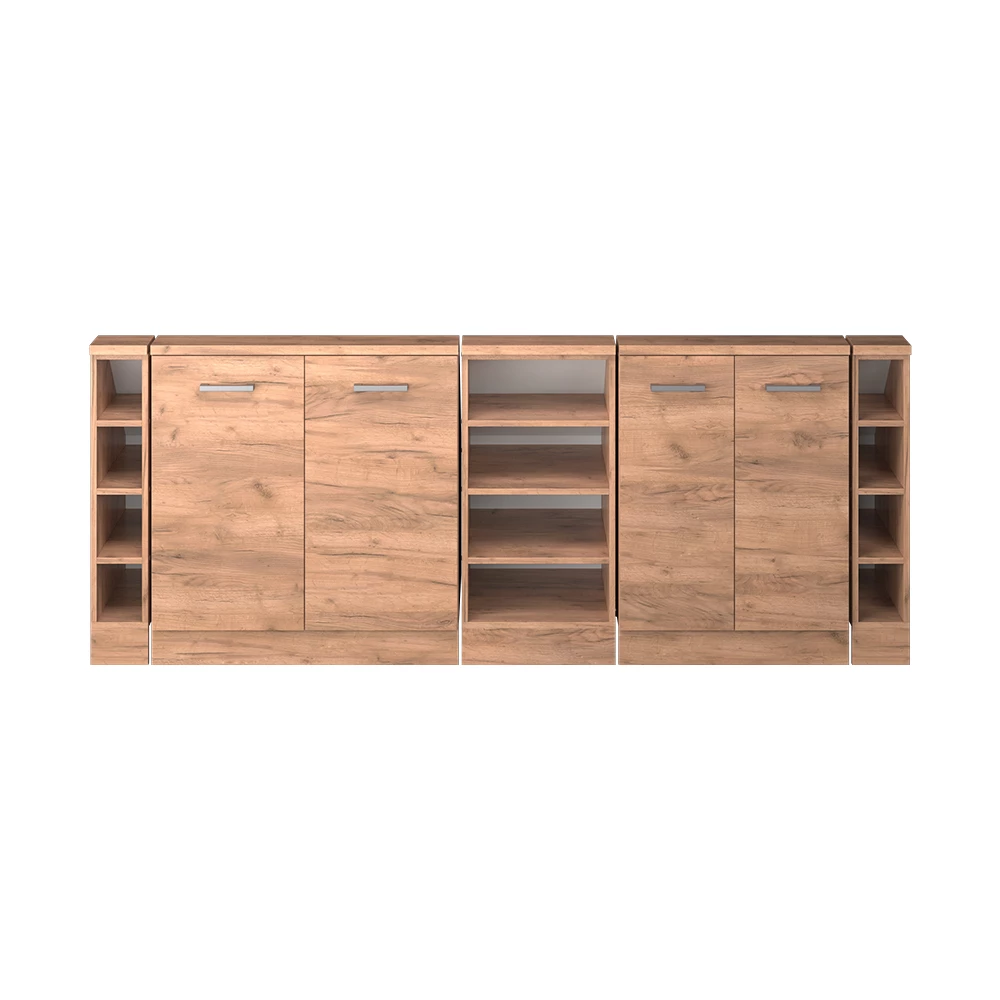 Nahaufnahme von Dachschrägenschrank-Set in Goldkraft Eiche, zeigt Textur/Details