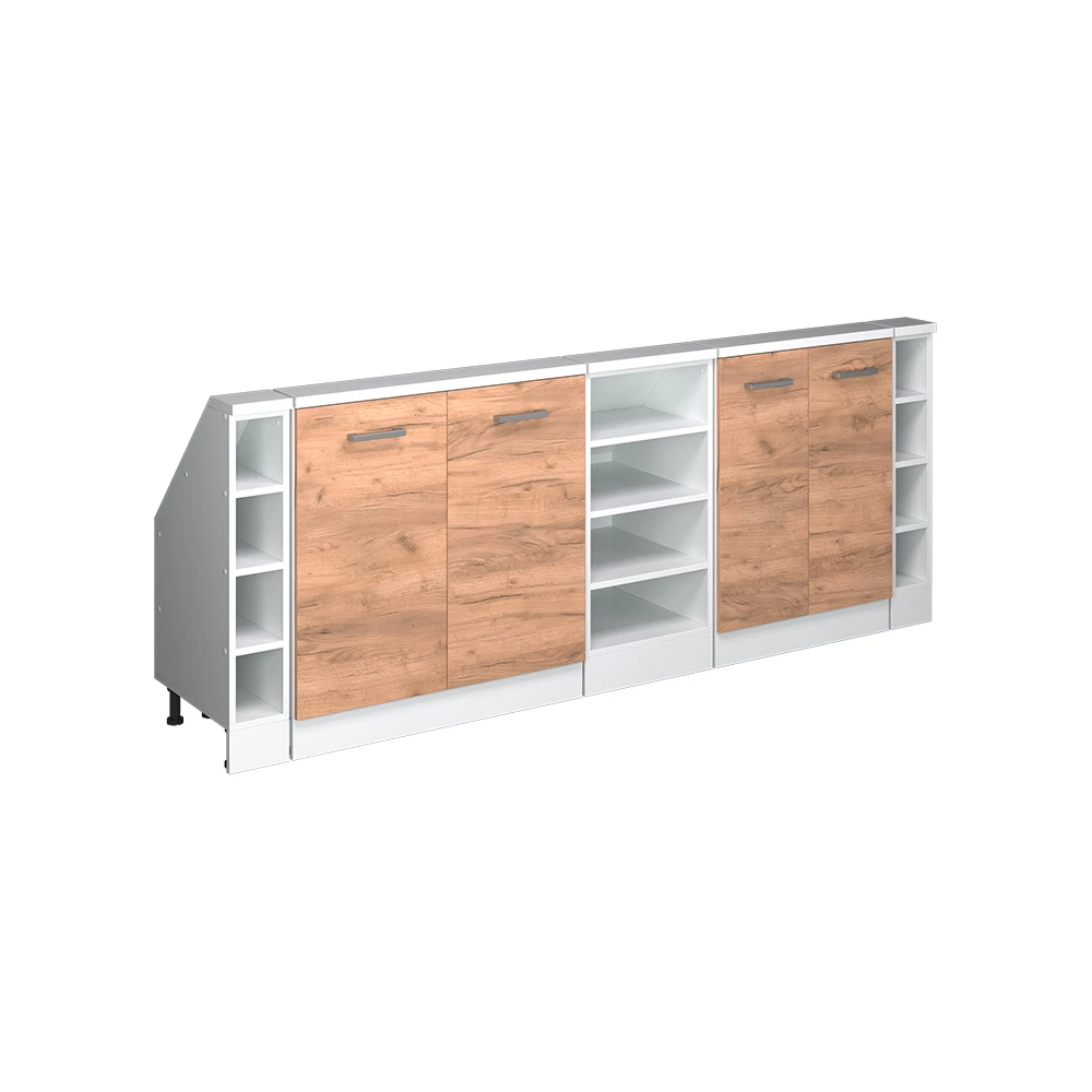 Dachschrägenschrank in Goldkraft Eiche/Weiß auf weißem Hintergrund