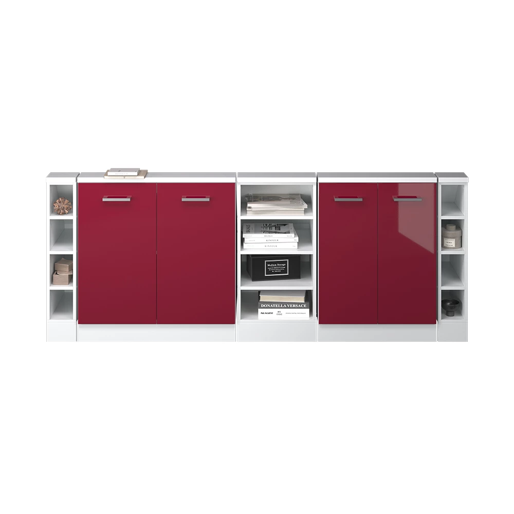 Keukenkast voor schuine wand R-Line Rood hoogglans/wit 210 cm Set van 5 Vicco