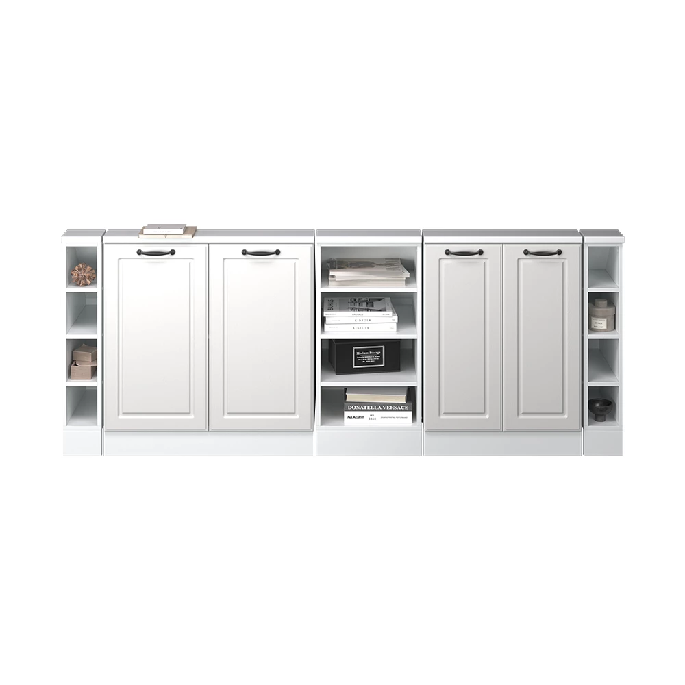Meuble Sous Pente R-Line Blanc Campagnard/Chêne Doré – 215 Cm | Rangement Cuisine Sous Toit | Étagère Angle