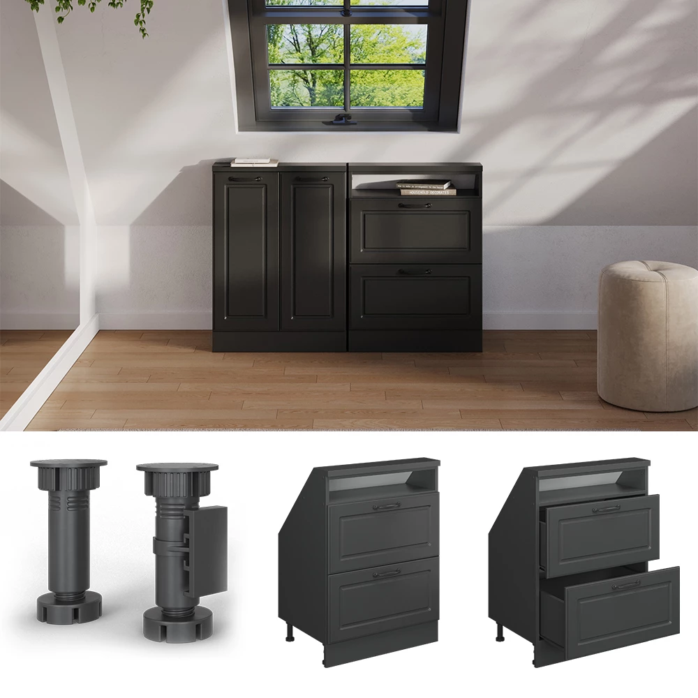 Armoire sous pente de toit en Anthracite maison de campagne/anthracite sur fond blanc
