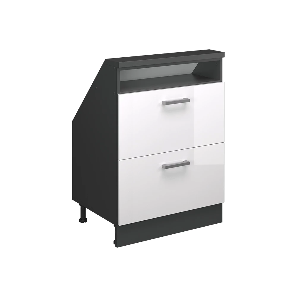 Dachschrägenschrank in Weiß Hochglanz/Anthrazit auf weißem Hintergrund