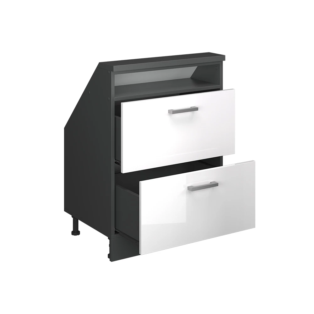 Dachschrägenschrank in Weiß Hochglanz/Anthrazit auf weißem Hintergrund