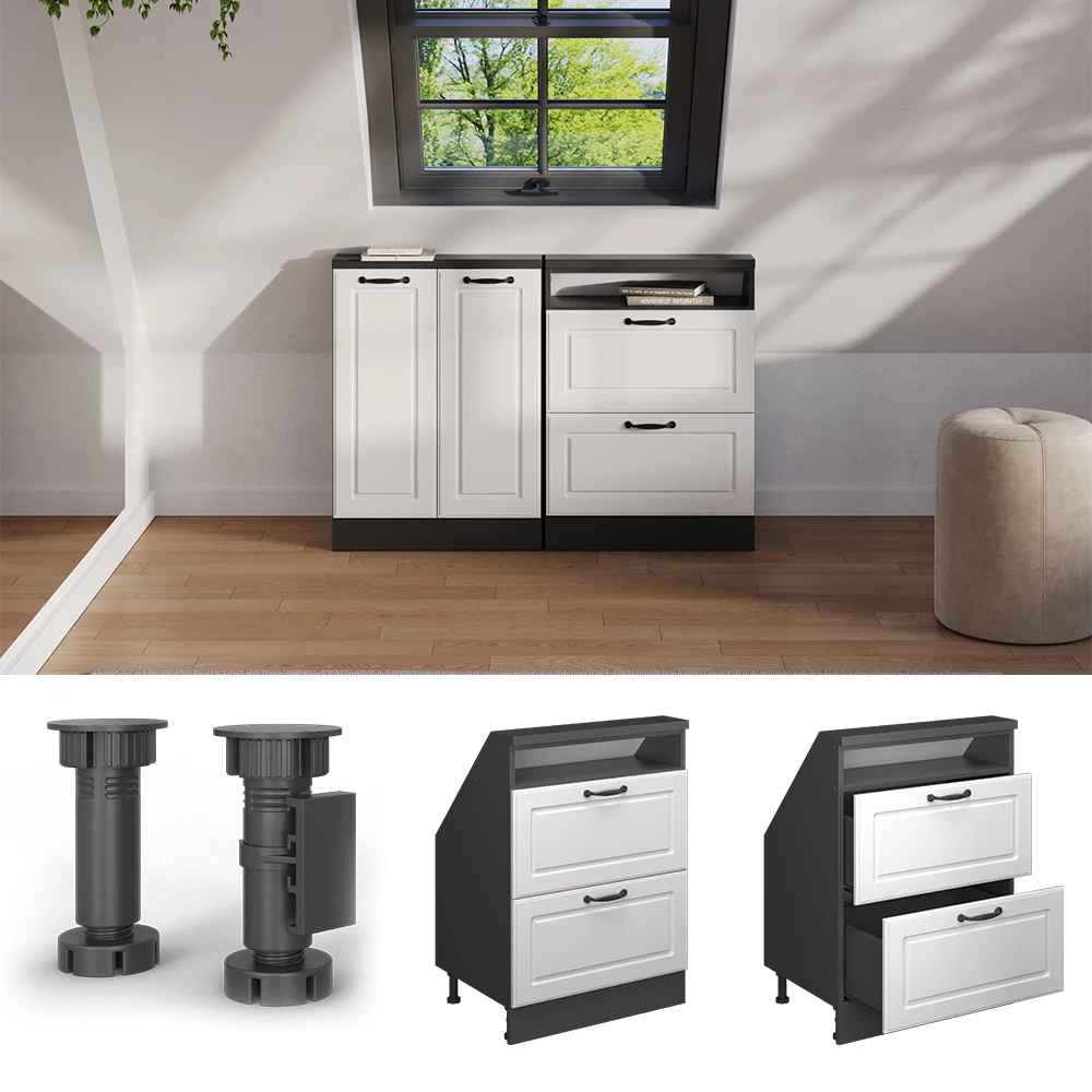 Dachschrägenschrank in Weiß Landhaus/Anthrazit auf weißem Hintergrund