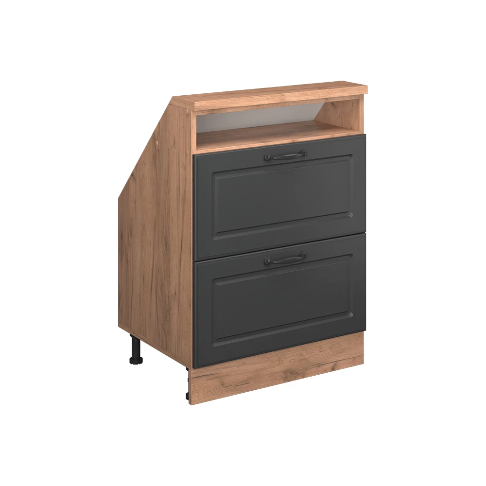 Dachschrägenschrank in Anthrazit Landhaus/Goldkraft Eiche auf weißem Hintergrund